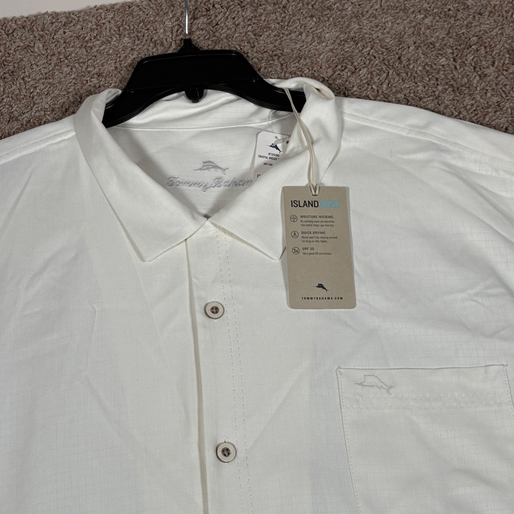 Tommy Bahama Mens 4XLT White Coastal Breeze Check IslandZone Silk Shirt